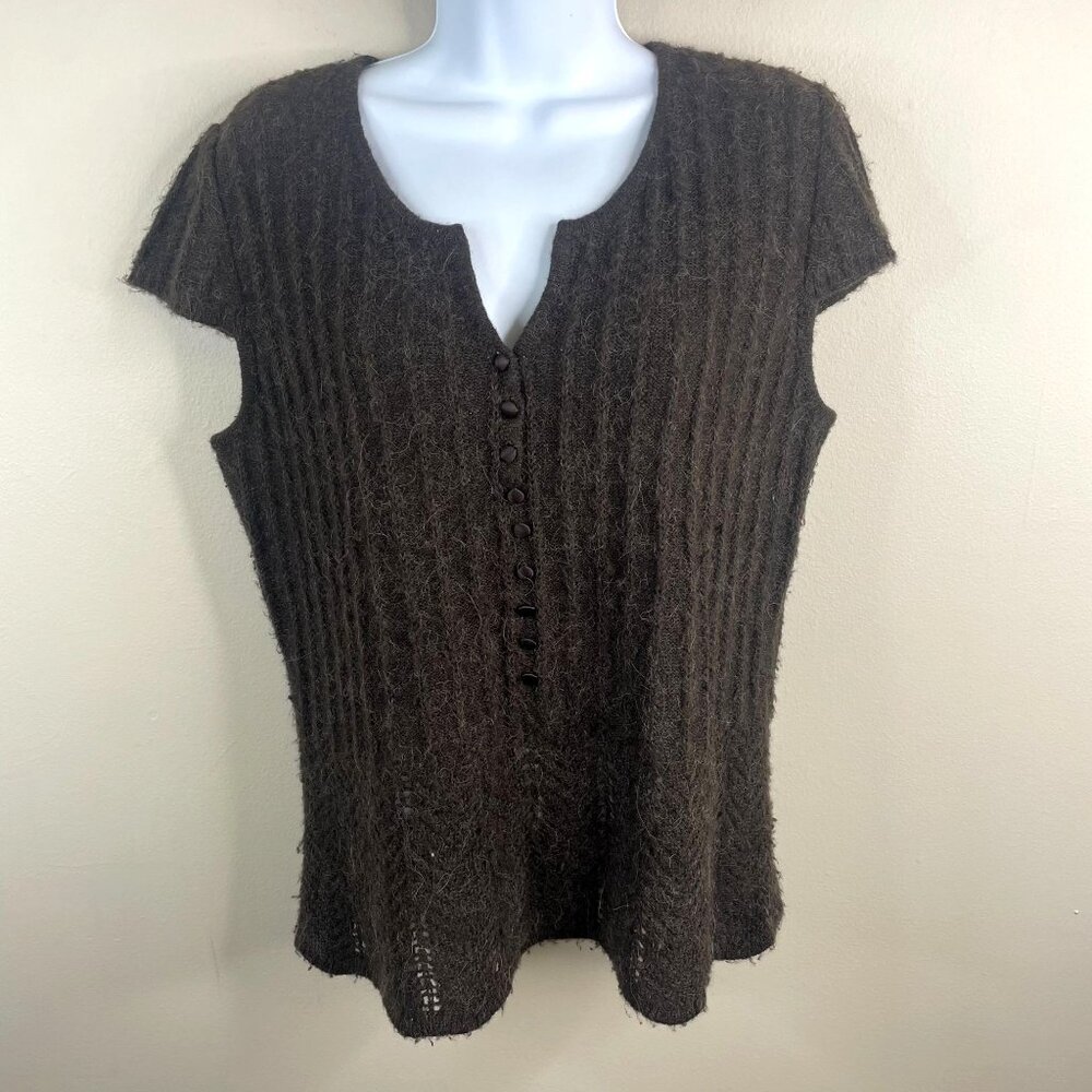 Vintage Y2K Womens Fuzzy Boho Indie Sweater XLarge Brown Alpaca Blend Crochet